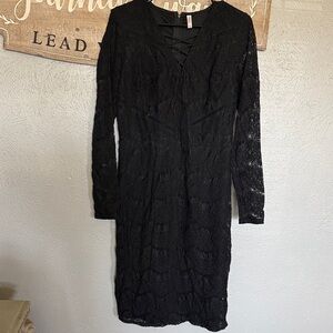 Xhilaration Black Lace Long Sleeve Crisscross V-Neck Dress